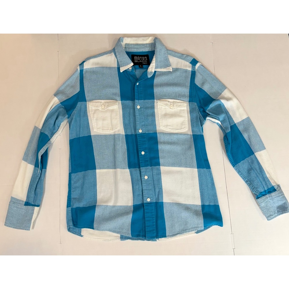 Y2K Metro Black rue21 Blue Plaid Checkered Button Up Shirt Large